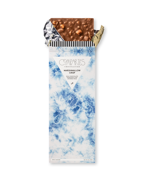 Compartes gourmet marshmallow crisp milk chocolate bar, blue and white wrapper art, chocolate gift, crisped rice