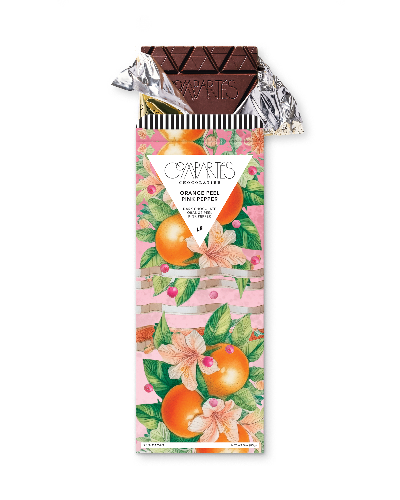 Compartes best orange peel pink pepper chocolate bar gift, Vegan dark chocolate, pink orange blossom wrapper