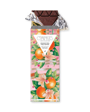 Compartes best orange peel pink pepper chocolate bar gift, Vegan dark chocolate, pink orange blossom wrapper