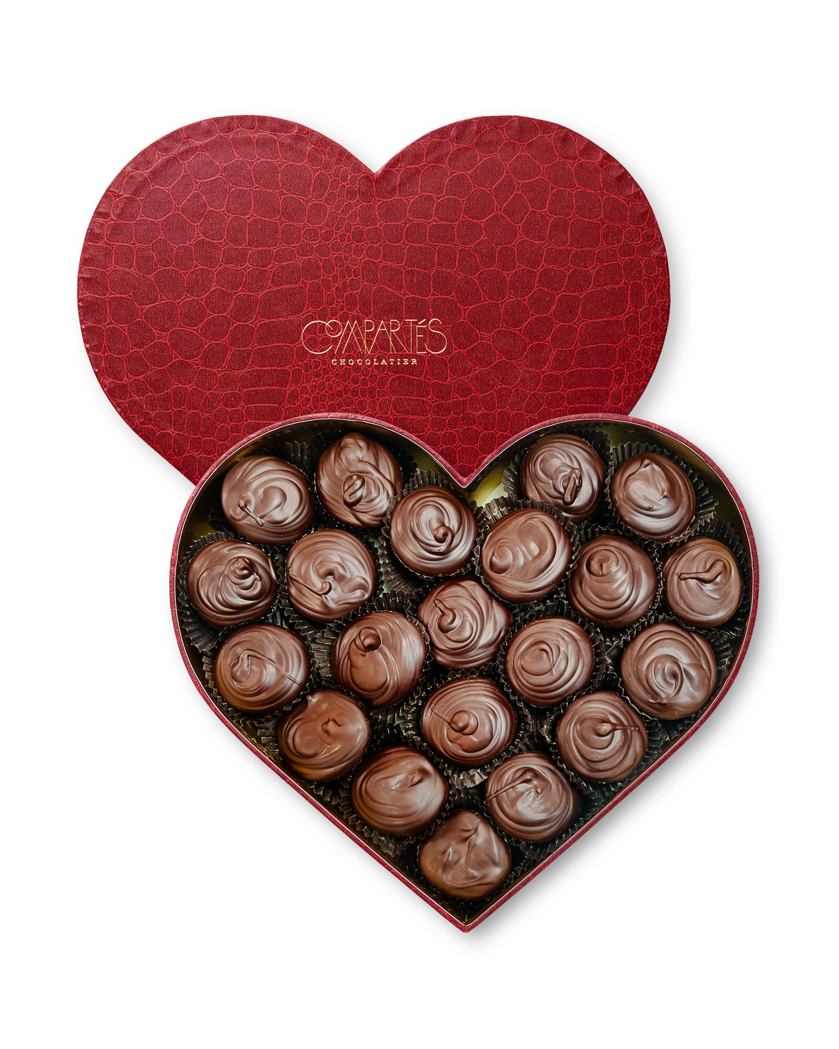 Compartes gourmet peanut butter lovers chocolate heart, deep red heart gift box of swirled chocolate cups