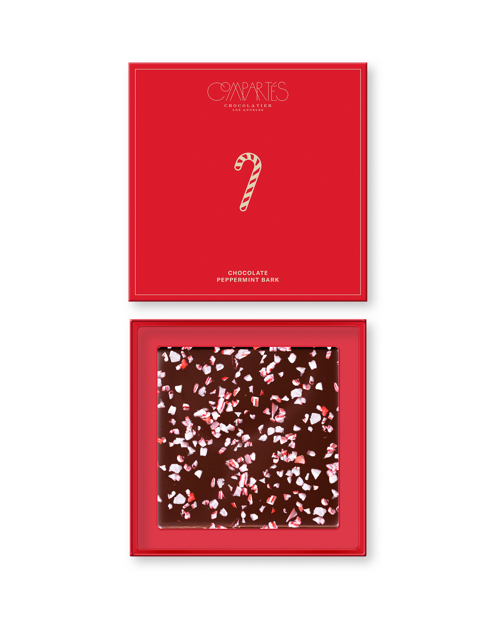 Compartes gourmet peppermint bark breakable chocolate gift box, Christmas candy cane pieces, red box