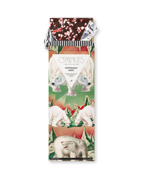 Compartes luxury peppermint bark dark chocolate bar, Christmas gift with candy cane and polar bear art