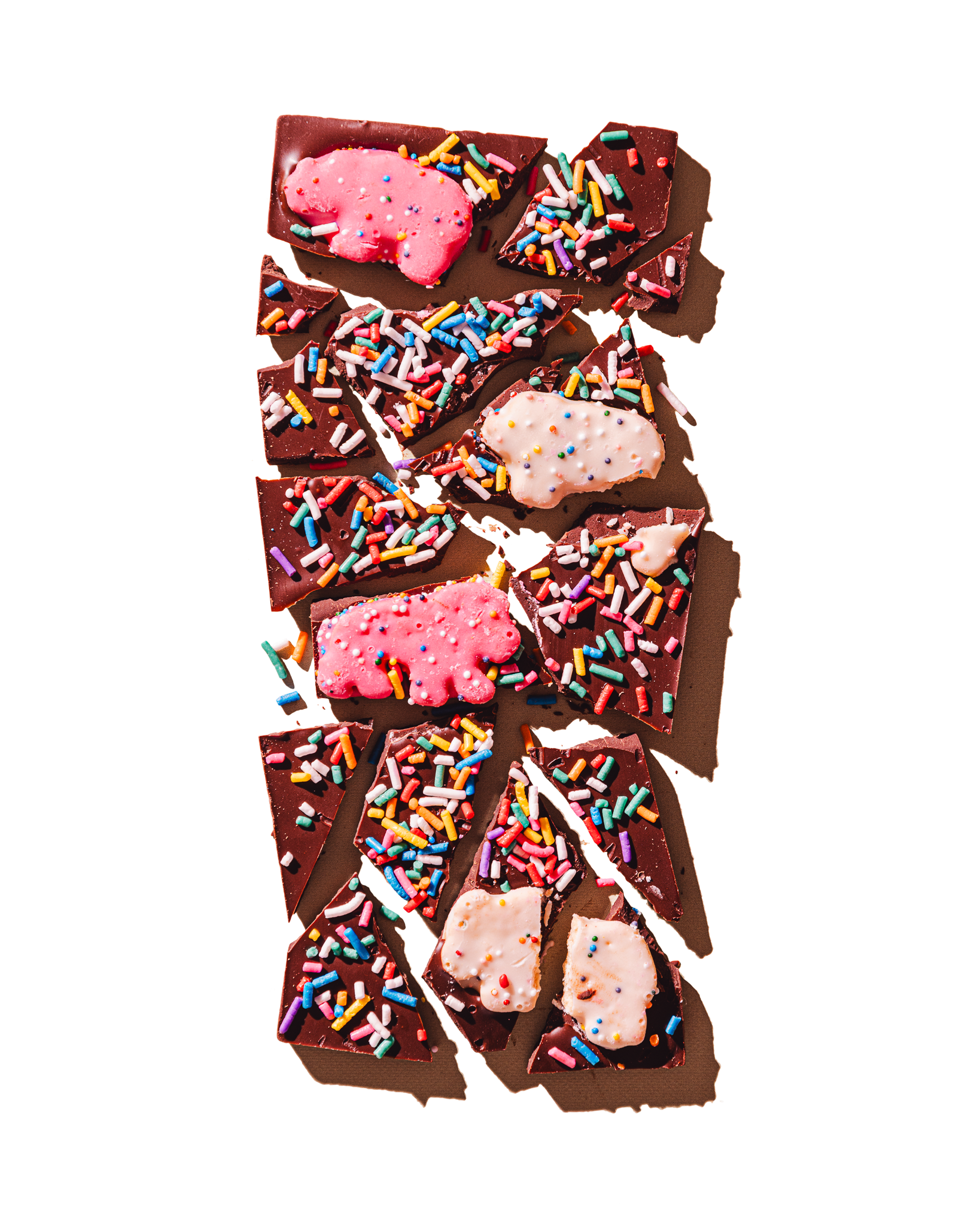 Compartes best chocolate gift, dark chocolate bar with pink frosted animal cookies and sprinkles