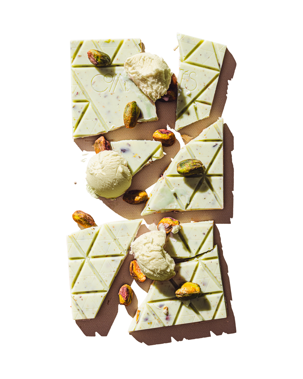 Compartes gourmet pistachio gelato chocolate bar, pale green white chocolate with pistachios, chocolate gift, sea salt