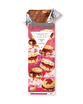 Compartes best scones and jam chocolate bar, milk chocolate in a pink scone and jam wrapper, chocolate gift