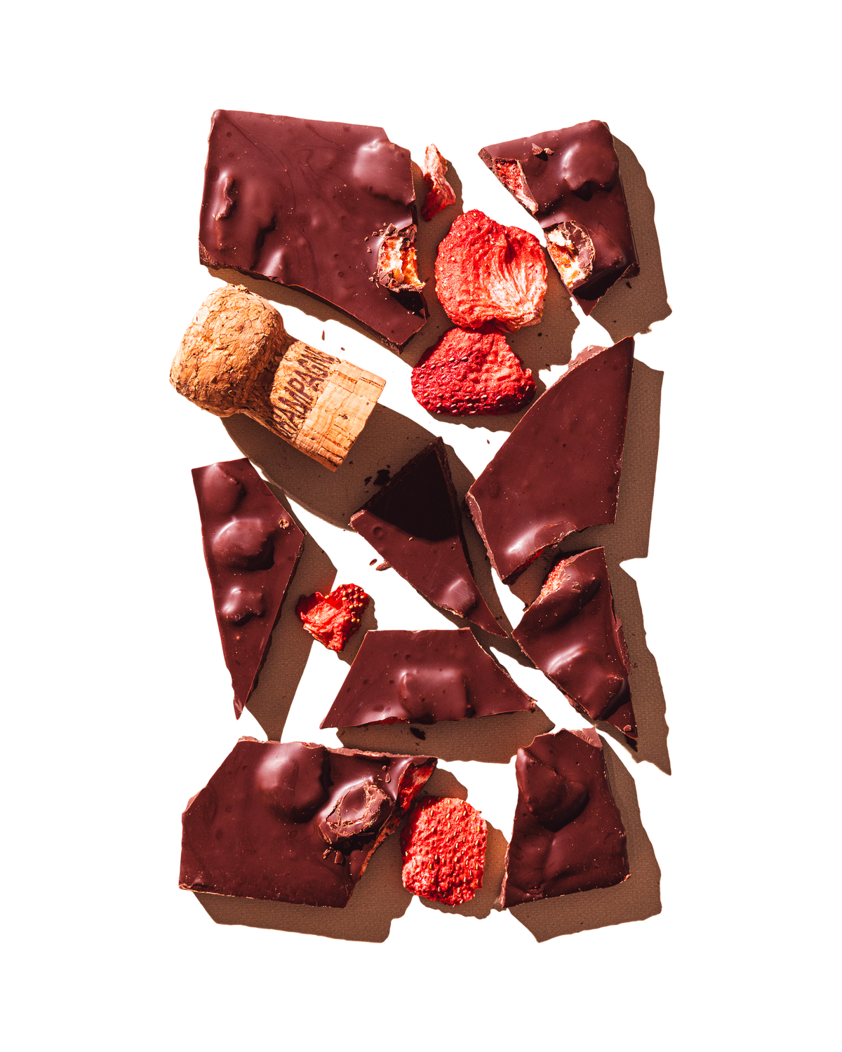 Compartes luxury chocolate gift, dark chocolate strawberry champagne bar with dried strawberries