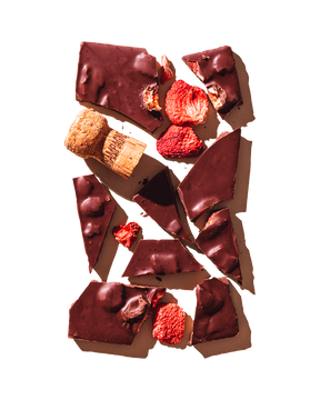 Compartes luxury chocolate gift, dark chocolate strawberry champagne bar with dried strawberries