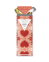 Compartes gourmet strawberry cheesecake chocolate bar, pink and red heart print wrapper, chocolate gift