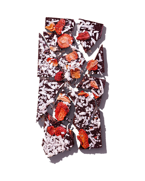 Compartes gourmet strawberry coconut chocolate gift bar, dark chocolate with strawberries and coconut