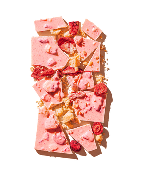 Compartes best strawberry shortcake chocolate gift bar, pink white chocolate with dried strawberries