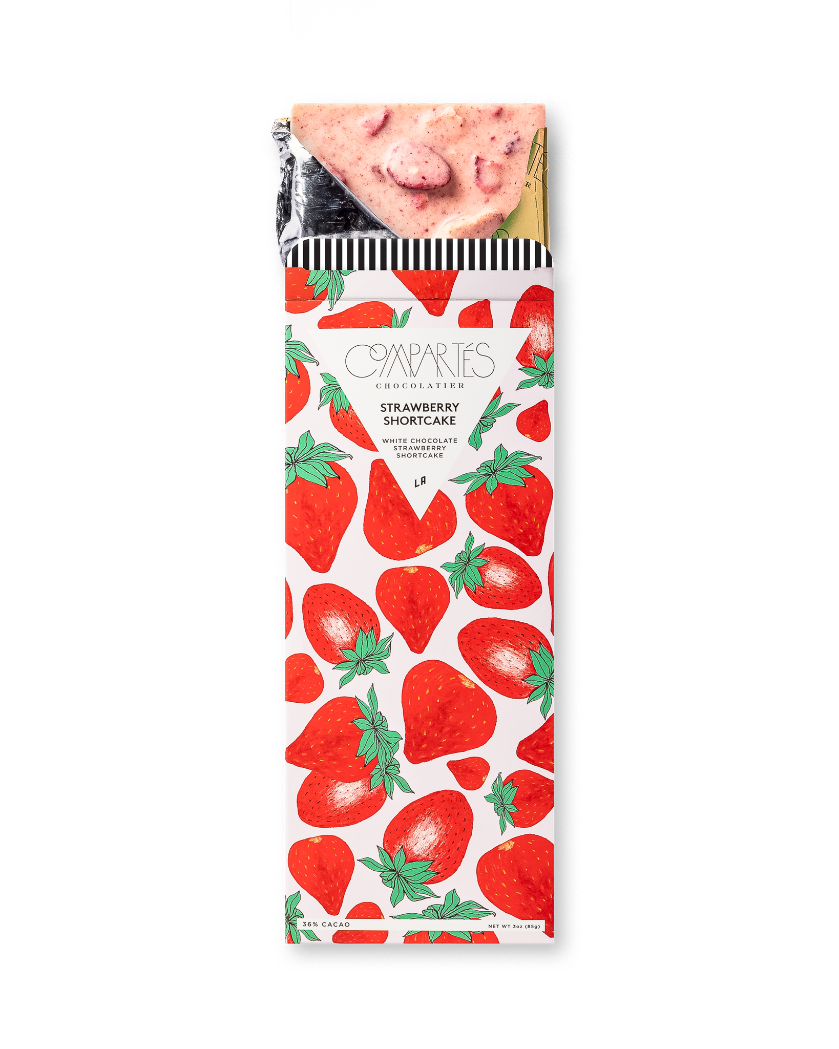 Compartes best strawberry shortcake chocolate gift bar, deep red strawberry wrapper, pink white chocolate