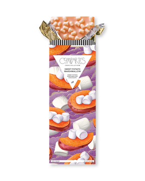 Compartes gourmet sweet potato marshmallow chocolate bar, purple and orange wrapper, chocolate gift