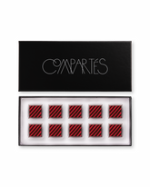 Compartes luxury original dark chocolate truffles gift box, squares in deep red and black diagonal stripes