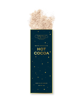 Compartes best white hot chocolate mix, deep blue and gold star box with cocoa powder, chocolate gift