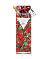 Compartes gourmet chocolate gift bar, dark chocolate with wild cherries in a red cherry wrapper