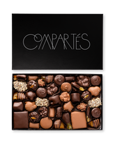 Compartes world's best chocolate large gift box, dark and milk chocolate pieces in a black box